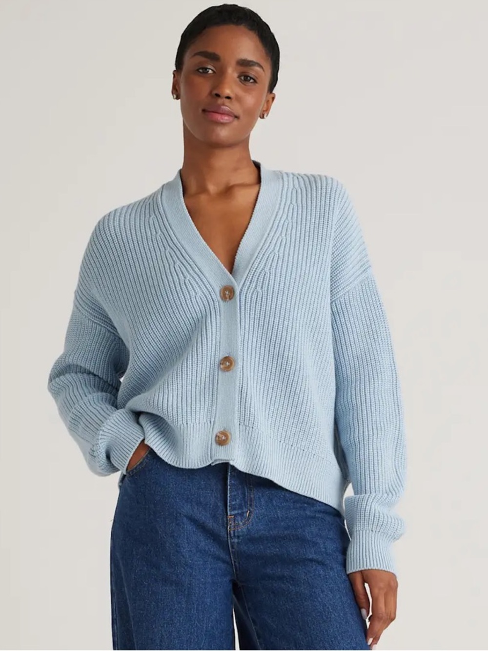 Quince Organic Cotton Fisherman Cardigan Oversized Sweater Sky Blue Size XS